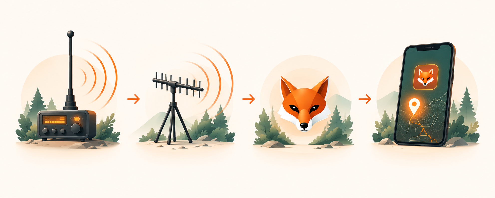 From radio transmitter and directional antenna through the fox to a modern fox hunt with Vulpi on a smartphone.